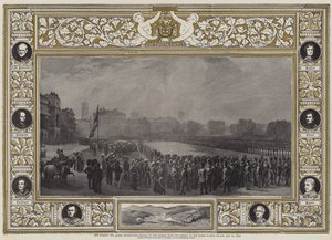 Sua Majestade, a Rainha, distribuindo Medalhas para os Heróis da Crimeia na Parada dos Cavaleiros, 21 de maio de 1855 de George Housman Thomas
