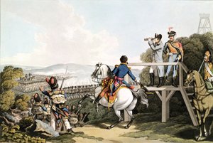 Bonaparte (1769-1821) Pouco antes de seu vôo, Visualizando o ataque de sua guarda imperial, Waterloo, 18 de junho de 1815, gravado por Matthew Dubourg (fl.1813-20) de George Hum
