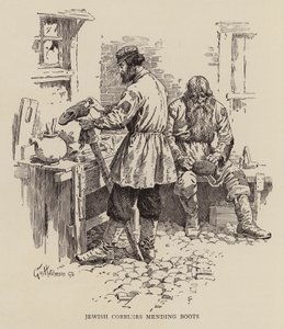 Sapateiros judeus a remendar botas (gravura) de George Hutchinson