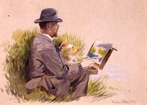 Adrian Stokes, R.A. at Work (aguarela)