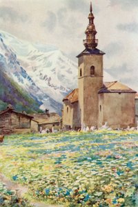Mont Blanc e a Igreja de Argentiere (cor litho)