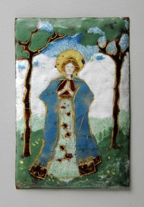 Placa de esmalte de senhora de pé orando (esmalte) de George James Frampton