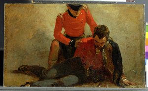 Um Highlander, Black Watch frequentando um general de Hussars, possivelmente Lord Uxbridge: um estudo para "A Batalha de Waterloo" de George Jones