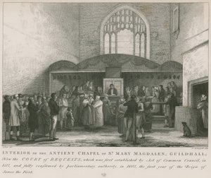 Interior da antiga capela de Santa Maria Madalena, Guildhall (gravura) de George Jones