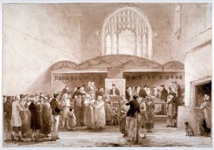 Vista interior da Capela Guildhall, Cidade de Londres, 1817 de George Jones