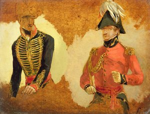 Estudos do Uniforme da Artilharia Montada Real e de um ADC para o Comandante em Chefe: um estudo para &39;A Batalha de Waterloo&39; (óleo a bordo)