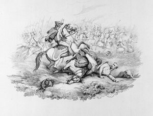  A memorável batalha de Waterloo - a situação perigosa do marechal Blücher na batalha de Ligny, 1815 de George Jones