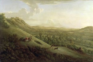 Uma vista de Boxhill, Surrey, com Dorking à distância