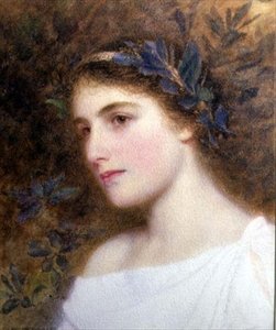 Menina com fita de cabeça Laurel (aguarela sobre papel)