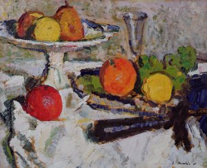 Ainda vida de frutas em uma toalha de mesa branca, 1921