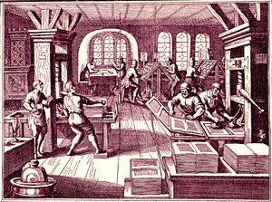 Dentro de uma gráfica, Alemanha 1619 (gravura)