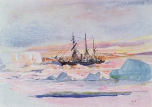 Aurora Australis, ilustração de &39;O Coração da Antártida: A Expedição Nimrod ao Pólo Sul&39; por Sir Ernest Shackleton (1874-1922)