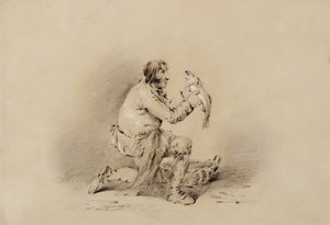 Pescador segurando um peixe de George Morland