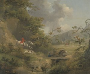Foxhunting in Hilly Country (óleo sobre tela) de George Morland