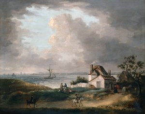 Weymouth Bay com vista distante do porto e Portland Bill de George Morland
