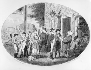 Fora da Tavern Old Hats, gravada por Isaac Cruikshank, 1796