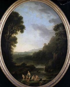 Uma paisagem arborizada com banhistas de George Mullins