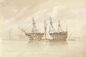 HMS "Trafalgar" ao largo de Sheerness, a partir do "Shannon", 28 de dezembro de 1850