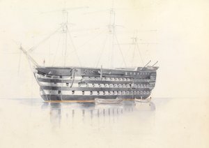 Estudo do HMS "Queen" em Malta, 3 de março de 1852