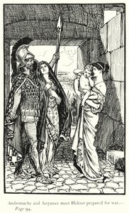 A Ilíada: Andromache e Astyanax conhecem Hektor preparado para a guerra (gravura) de George Percy Jacomb Hood