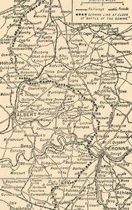 Mapa para ilustrar a batalha do Somme, 1919.