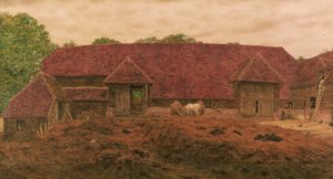 The Old Barn at Whitchurch (lápis & w - c com rabiscar no papel) de George Price Boyce