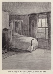 Quarto na Reitoria de Somersby, Lincolnshire, no qual o poeta inglês Alfred, Lord Tennyson, nasceu em 1809 (litho)