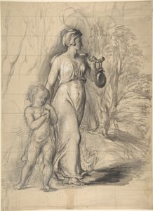 Agar e Ismael no deserto (recto); dois estudos de retrato da mulher do artista e um estudo de uma perna e de um torso (verso) de George Richmond