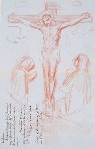 Estudo da Crucificação, c.1857 (giz vermelho e preto sobre papel com marca de água cinzento-azulado) de George Richmond