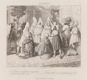 Mulheres comprando peixes, Dieppe, c.1821 (gravura)