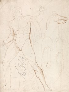 Nu masculino clássico com um cavalo empinado de George Romney