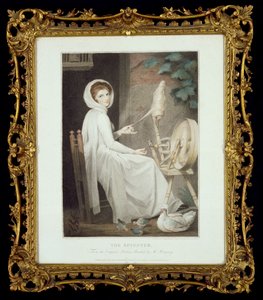 A fiandeira (gravura de Thomas Cheesman, segundo G. Romney, publicada por John e Josiah Boydell em 1789) de George Romney