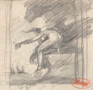 Figura feminina ajoelhada num promontório, acenando de George Romney