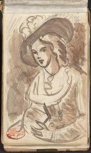 Retrato de meio corpo de uma senhora com chapéu de George Romney