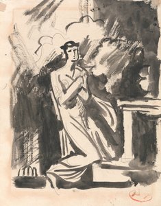 Ifigénia ajoelhada sobre um altar de George Romney