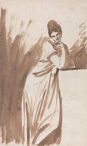 Lady Leaning on a Column- (possivelmente um esboço para a Srta. Woodley) de George Romney