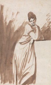 Senhora encostada a um pedestal (possivelmente um esboço para «Miss Woodley») de George Romney