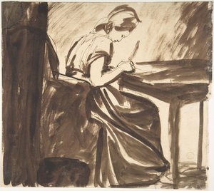 Senhora sentada à mesa (anverso); Figuras a dançar (verso) de George Romney