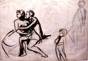 Lovers Espied by a Child (caneta e lavagem de tinta) de George Romney
