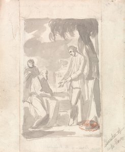 Major Pierson e o Brahman (lavagem cinza sobre papel avergoado) (ver 153905) de George Romney