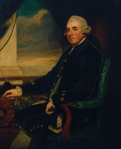 Retrato do primeiro conde de Farnham, sentado, com três quartos de comprimento, por uma janela aberta de George Romney