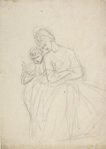 Estudo de retrato de uma mulher sentada com uma criança de George Romney
