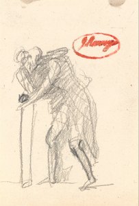 Possivelmente uma figura curvada com um pau da "velhice" de George Romney