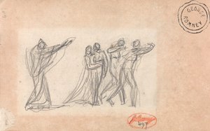 Possivelmente uma figura a lançar uma maldição sobre um grupo de George Romney