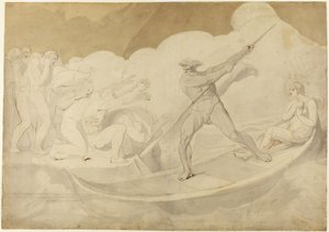 Psique foi transportada através do Estige, segundo Apuleio, em «O Asno de Ouro», VI, 18 de George Romney