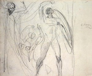 Satanás, Pecado e Morte (lápis sobre papel) de George Romney