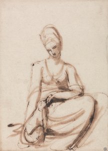 Mulher sentada a alimentar-se de um animal de George Romney