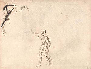Figura em pé com o braço levantado, possivelmente Macbeth de George Romney