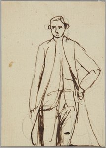 Figura masculina em pé, com a mão esquerda na anca, estudo de retrato de George Romney