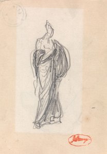 Mulher em pé com vestuário clássico de George Romney